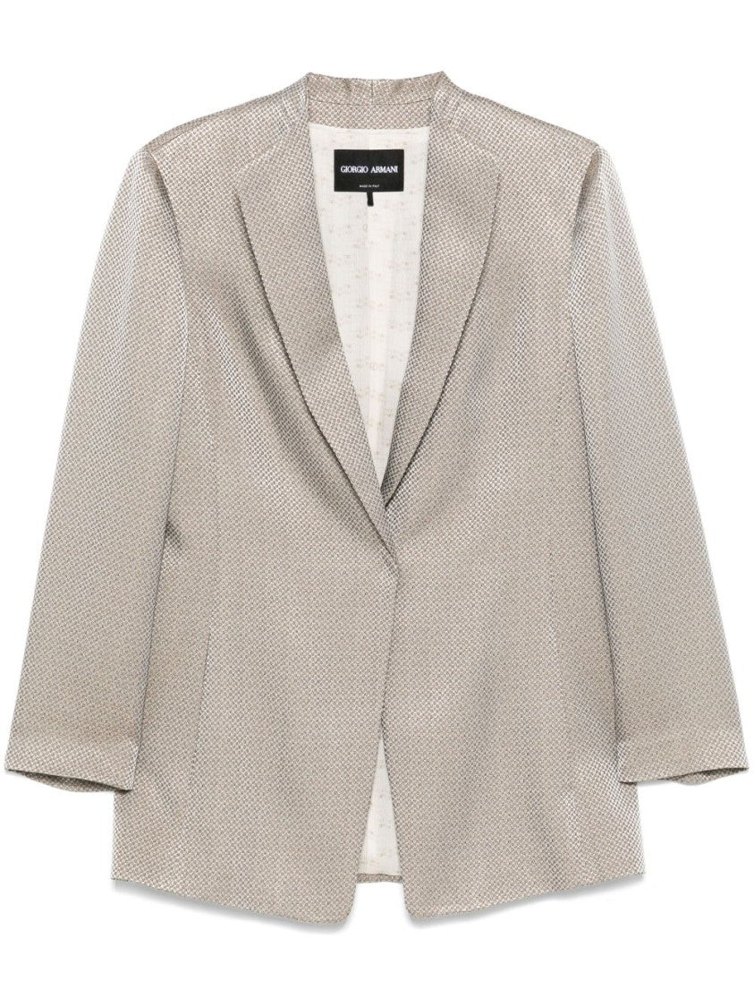 Giorgio Armani Textured Nickel Grey Blazer With English Rear Vents