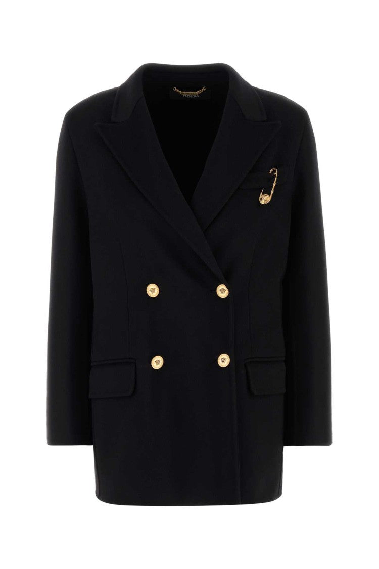Versace Black Cashmere And Wool Coat