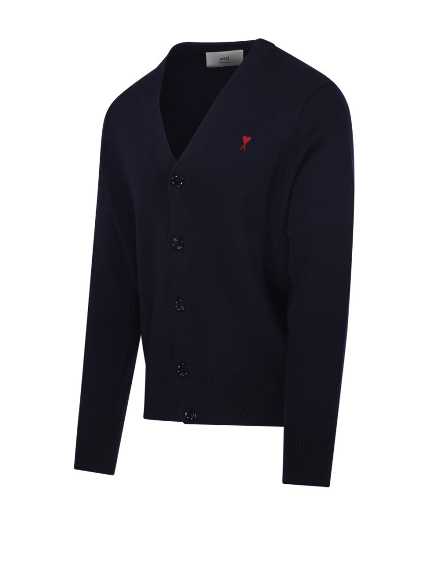 Ami Adc V Neck Cardigan Merino