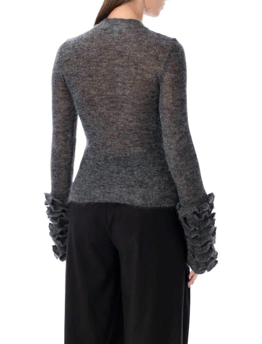 Alaïa Alaïa Grey Mohair Sweater With Ruffled Cuffs