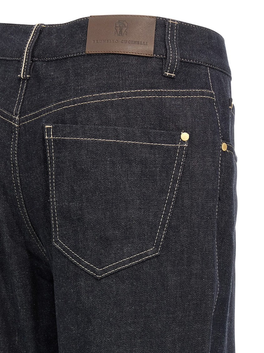 Brunello Cucinelli Garment-Dyed Denim Jeans With Contrast Stitching