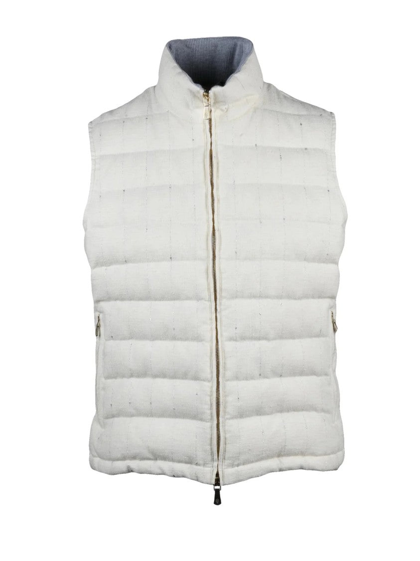 Eleventy White Centogrammi Linen Wool Polyamide Vest