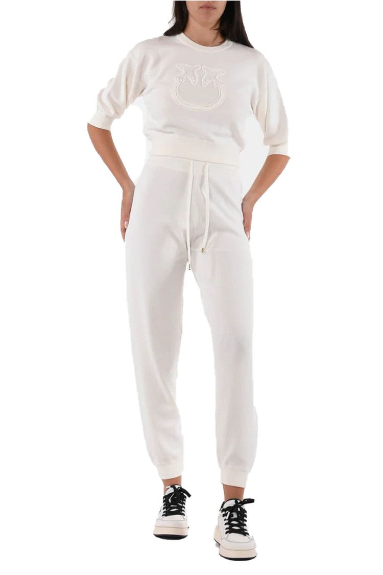 Pinko Relaxed Fit White Trousers Ribbed Cuffs