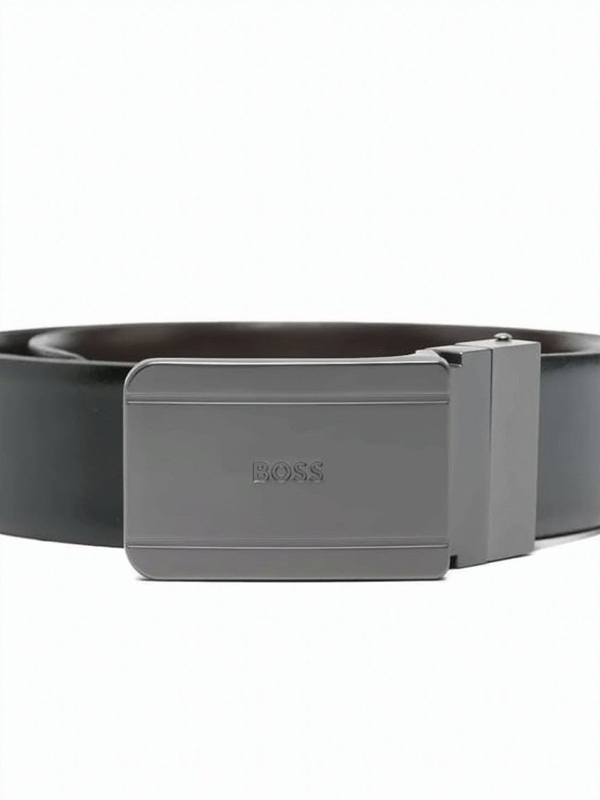 Hugo Boss Polished Cowhide Belt With Rectangular Metal Buckle