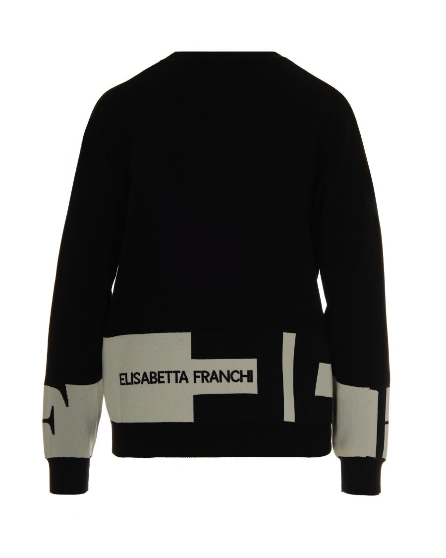 Elisabetta Franchi Black/Milk Viscose Sweater With Shiny Stripes