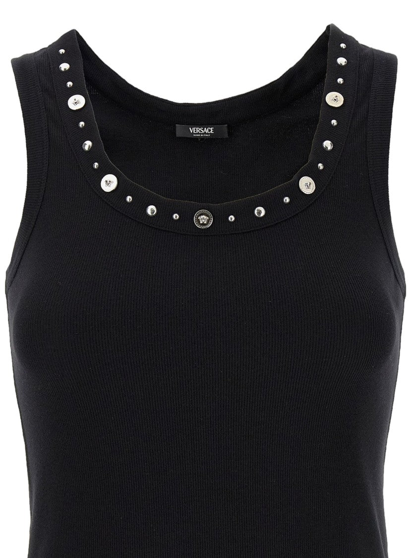 Versace Black Stretch Cotton Studded Top
