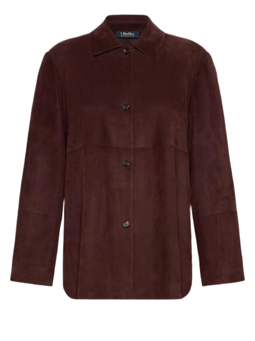 Max Mara Brown Suede Jacket With Classic Collar And Buttoned Cuffs