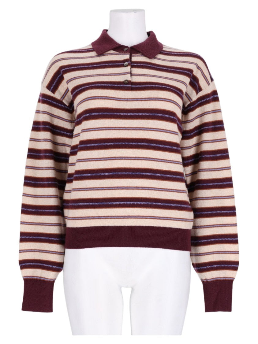 Guest In Residence Multicolor Striped Polo Collar Cashmere Sweater
