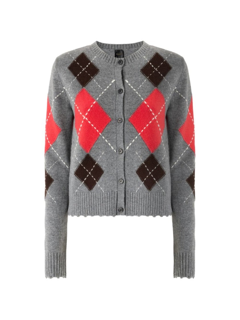 Pinko Cropped Cardigan Sweater With Argyle Pattern