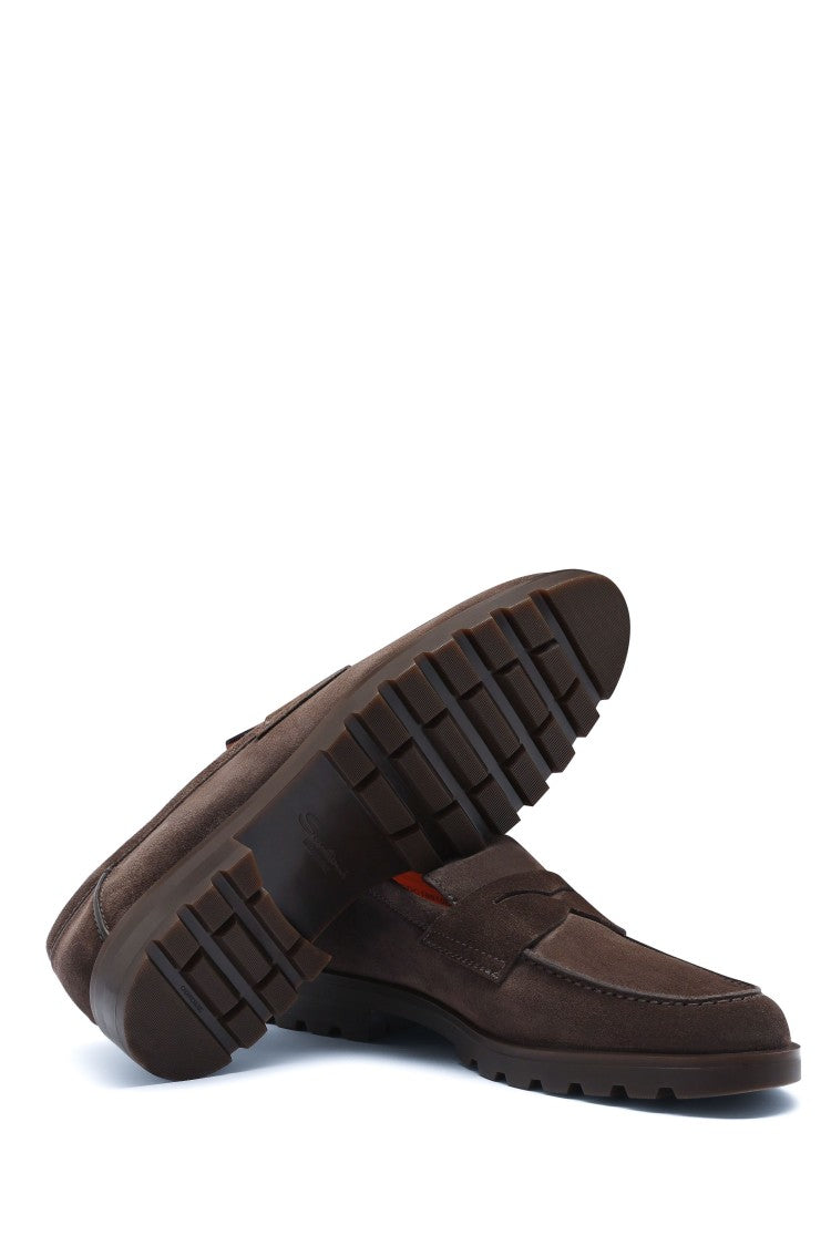 Santoni Suede Moccasins With Rubber Sole