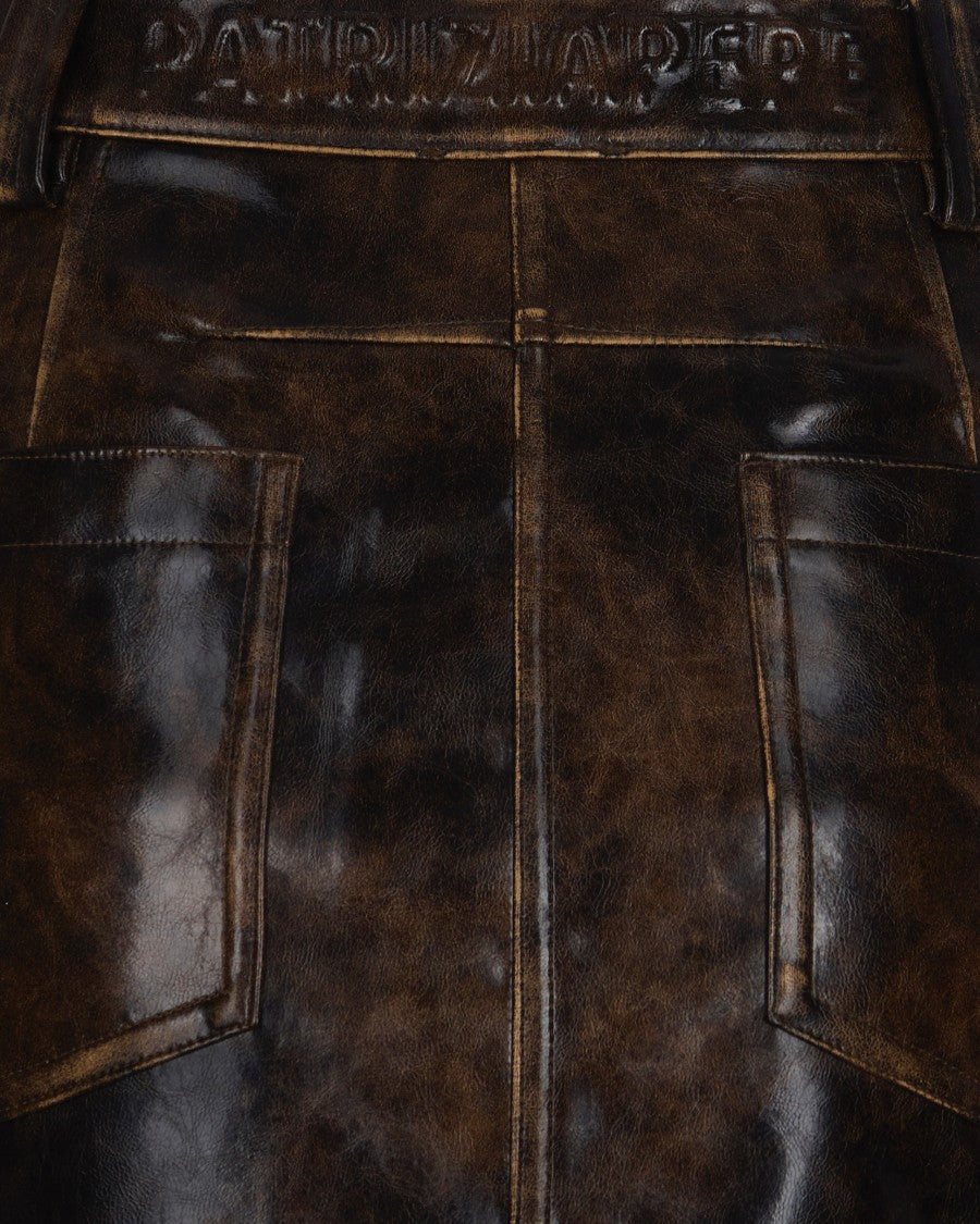 Patrizia Pepe Brushed Faux Leather Midi Skirt With Embossed Logo