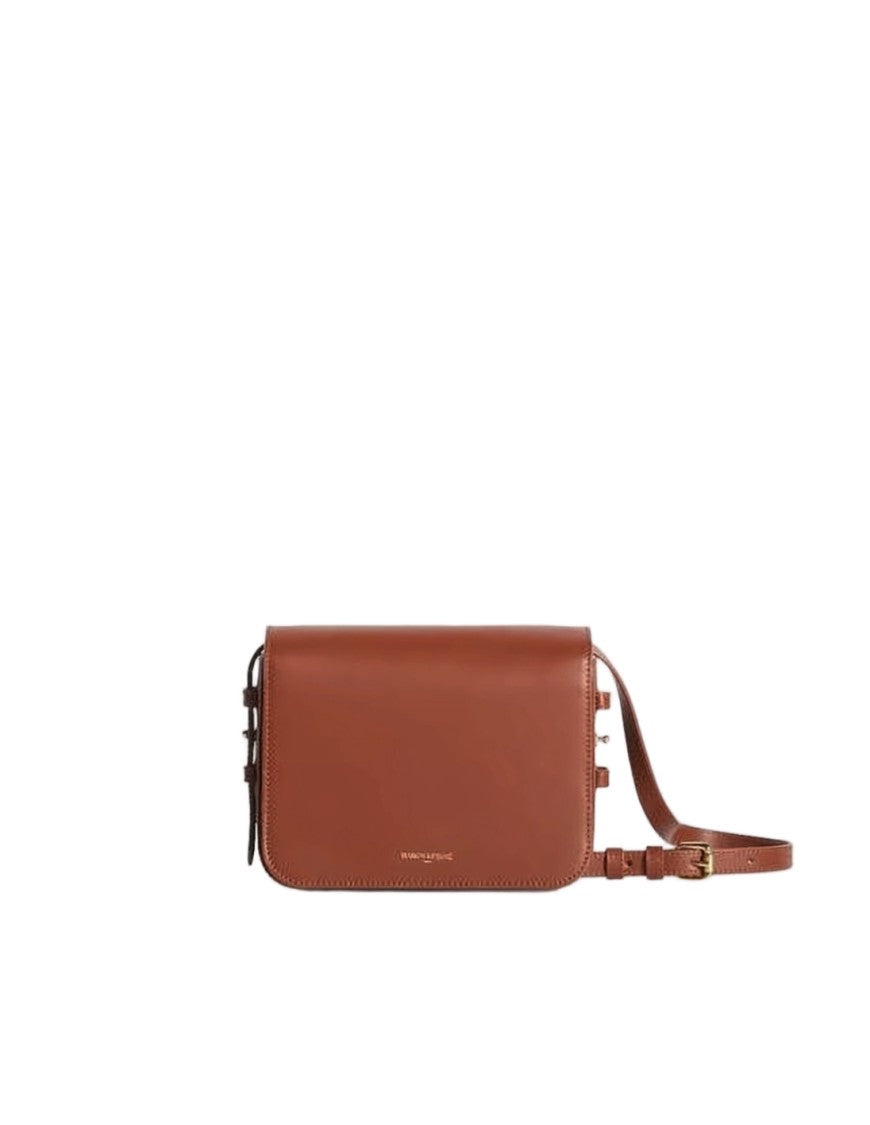 Maison Kitsuné Structured Brown Cow Leather Shoulder Bag With Emblem Closure