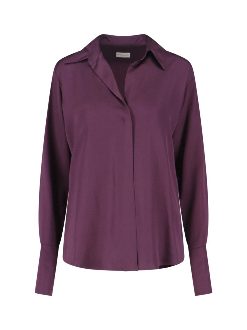 Dries Van Noten Purple Classic V-Neck Viscose Blouse