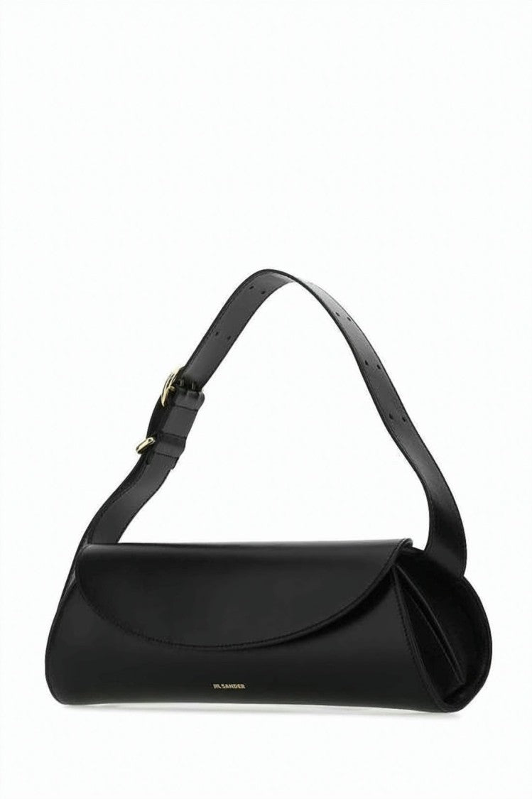 Jil Sander Curved Flap Shoulder Bag In Smooth Calf Leather
