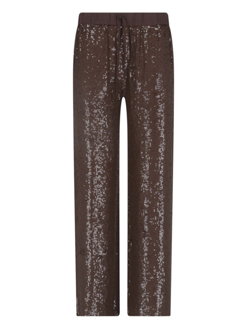 Parosh Brown Viscose Sequin Straight-Leg Pants
