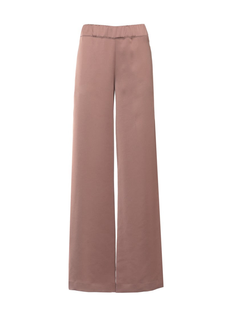 D. Exterior Brown Satin Palazzo Wide-Leg Pants