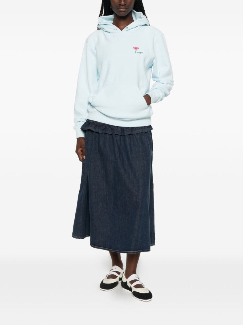 Kenzo Light Blue Embroidered Flower Hooded Sweatshirt