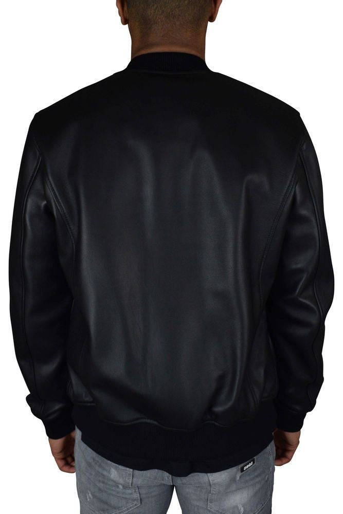 Philipp Plein Smooth Black Leather Bomber Jacket