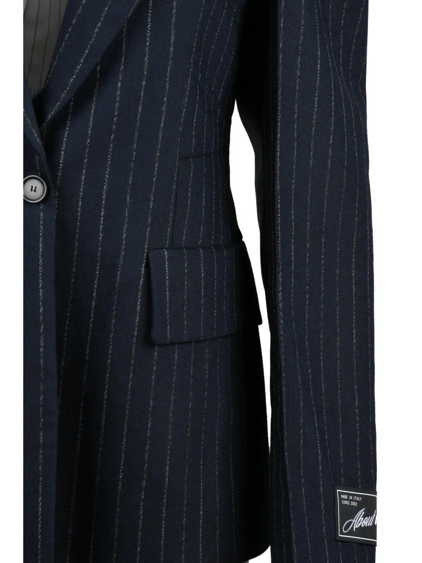 Erika Cavallini Blue Wool-Blend Fitted Pinstripe Jacket