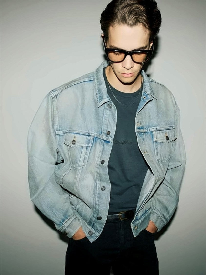 Saint Laurent Light Wash Denim Jacket With Classic Design