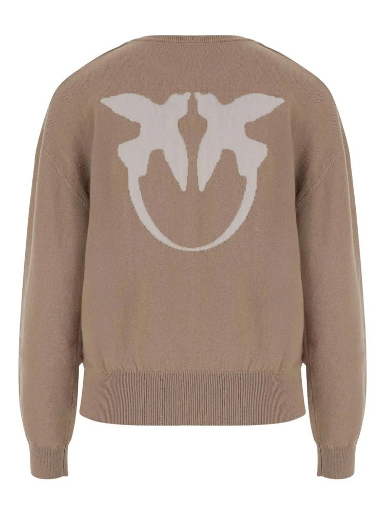 Pinko Multicolour Knit Sweater With Bird Graphic And Logo Detail