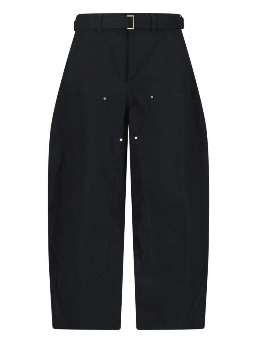 Sacai Duck Wide-Leg Pants With Curved Silhouette And Buckle Belt