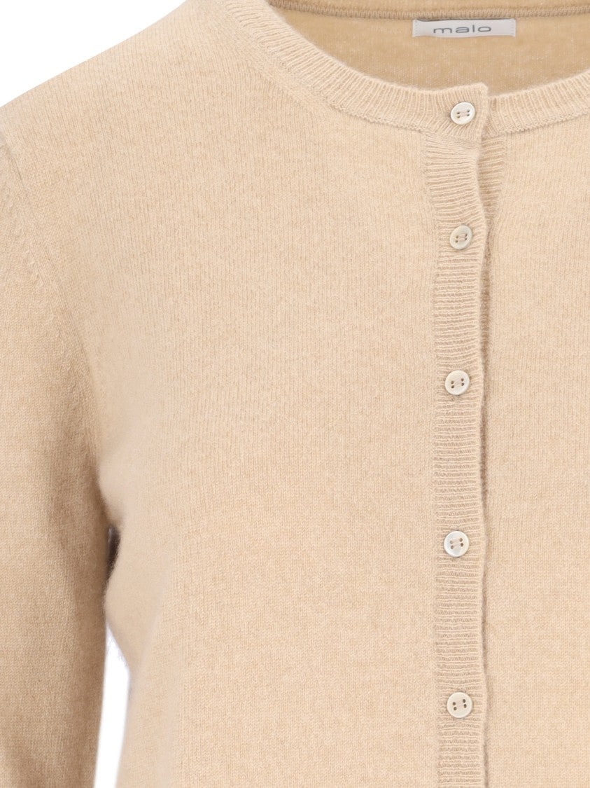 Malo Beige Cashmere Cardigan With Ribbed Finishes