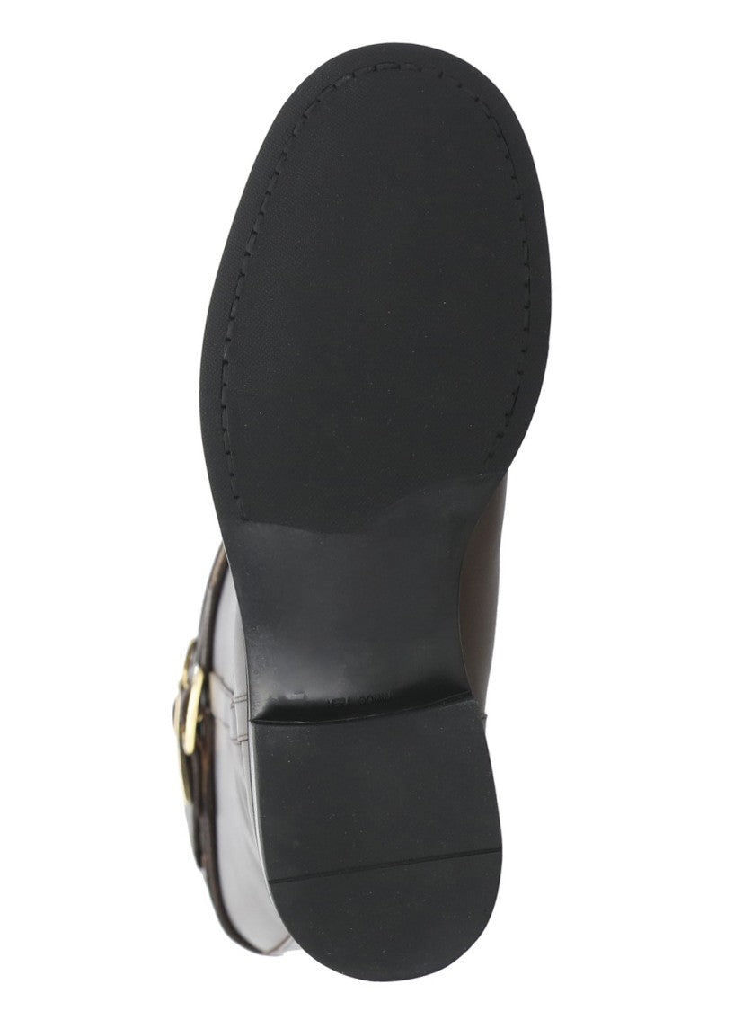 Fabiana Filippi Brown Metallic Buckle Leather Boots