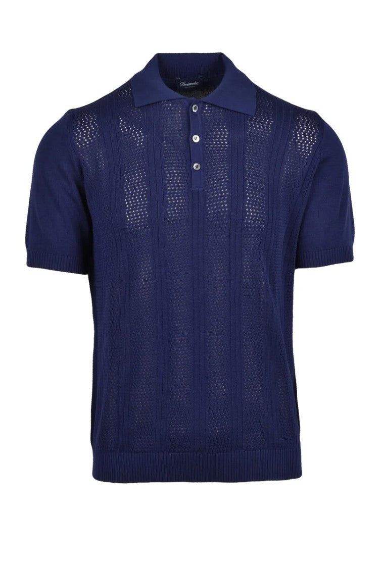 Drumohr Cotton Knit Polo Shirt - Blue