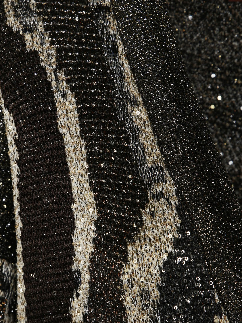 Missoni Wave Pattern Black Cardigan With Puff Sleeves And Deep V-Neckline