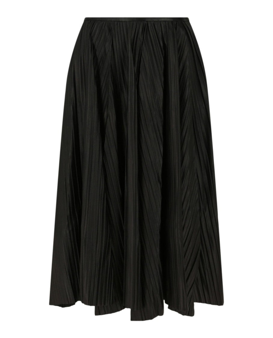 Ferragamo Leather Pleated Midi Skirt With Plissé Finish