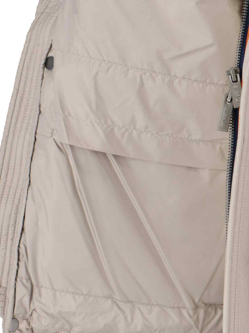 K-Way Beige Minimalist Jacket With Front Zipper Closure