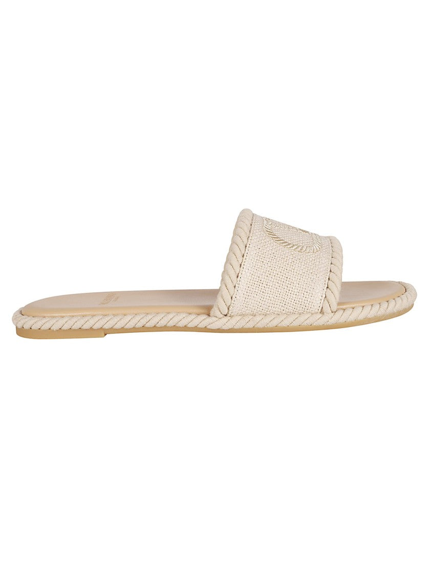 Valentino Garavani Textured Fabric Sandals With Embroidered Logo And Twisted Rope Trim