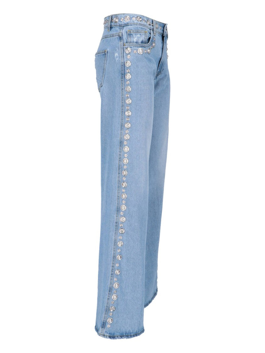 Coperni Wide-Leg Jeans – Light Blue Studded