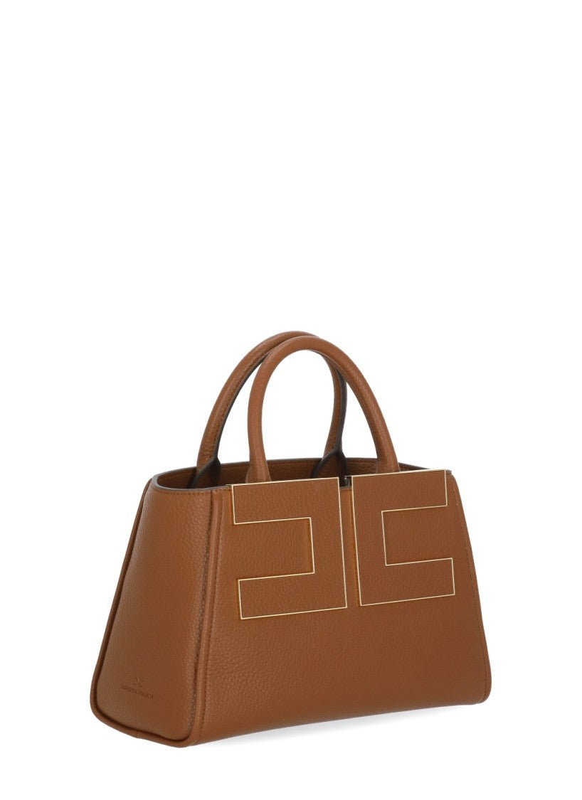 Elisabetta Franchi Textured Leather-Effect Handbag With Geometric Logo Detail