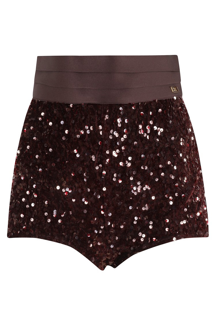 Elisabetta Franchi Sequined Merlot Shorts With Back Pockets
