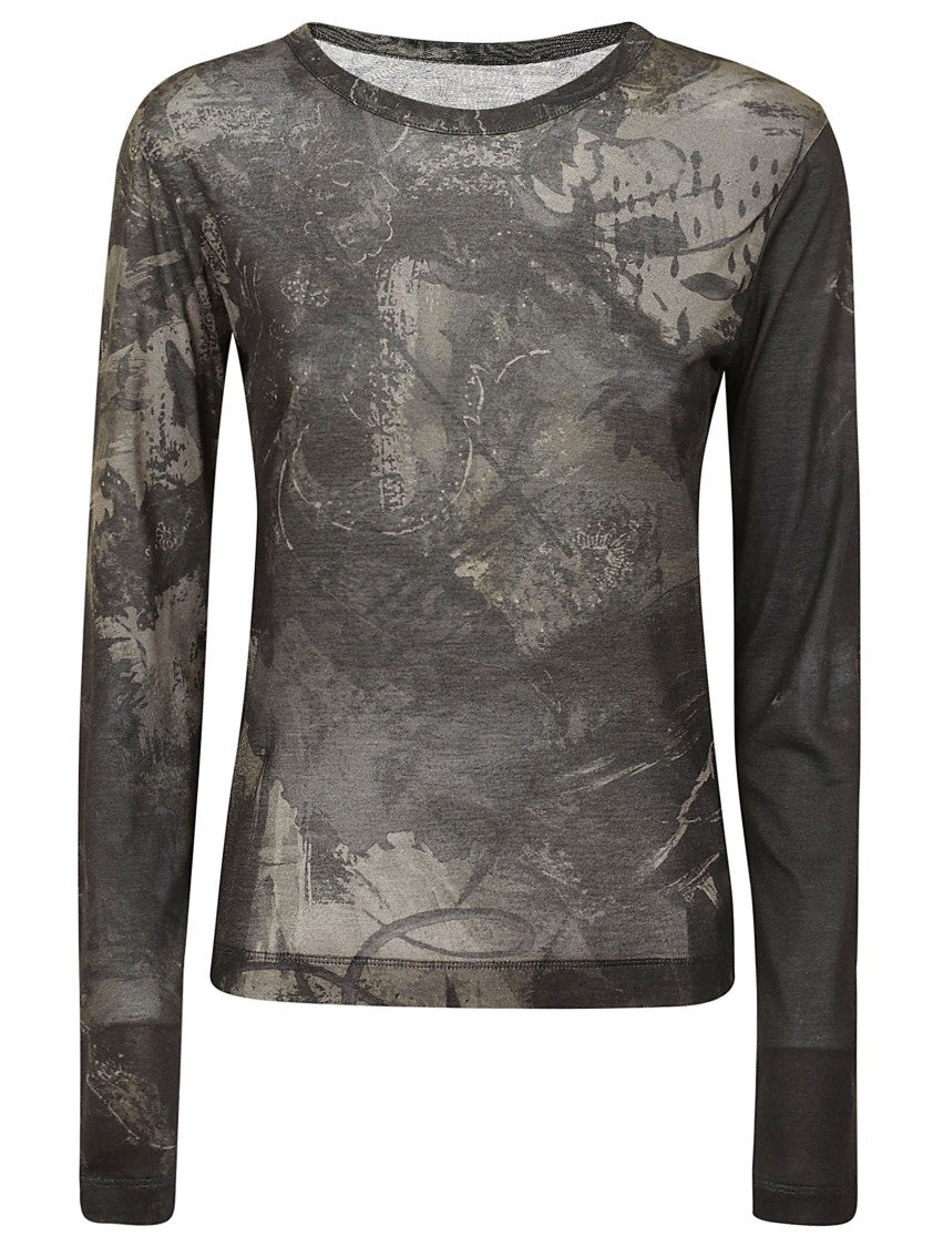 Yohji Yamamoto Long-Sleeved Top With Abstract Artistic Print