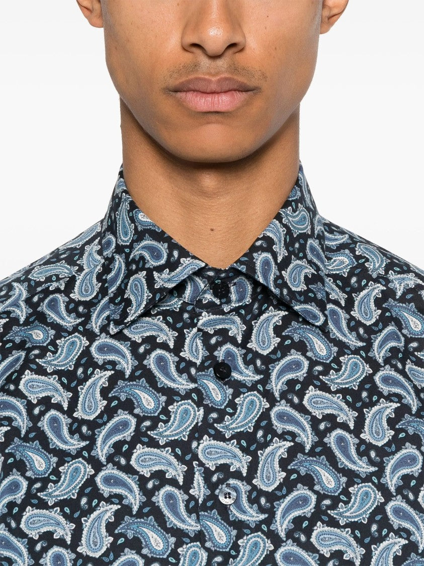 Etro Roma Cobalt Blue Paisley Cotton Shirt