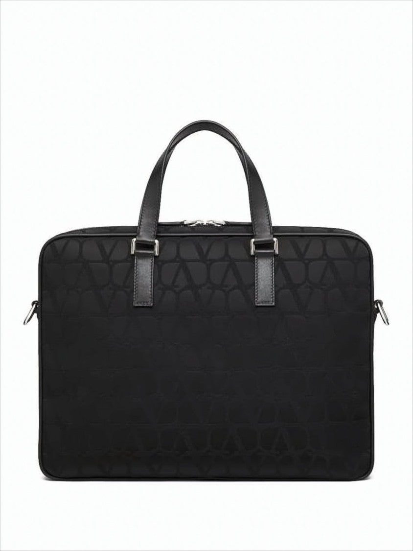 Valentino Garavani Rectangular Black Tote Bag With Calf Leather Accents