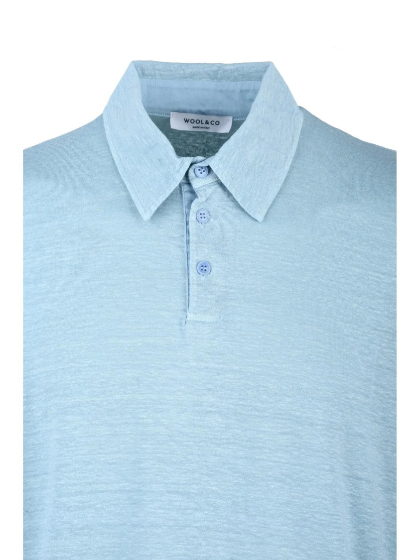 Wool & Co Light Blue Textured Linen Polo Shirt