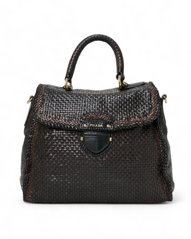 Prada Bicolor Madras Intrecciata Medium Bag