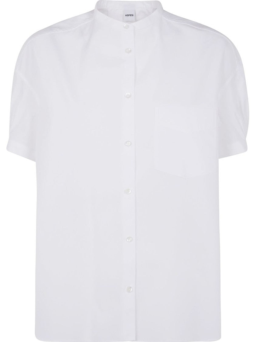 Aspesi White Button-Up Shirt With Mandarin Collar