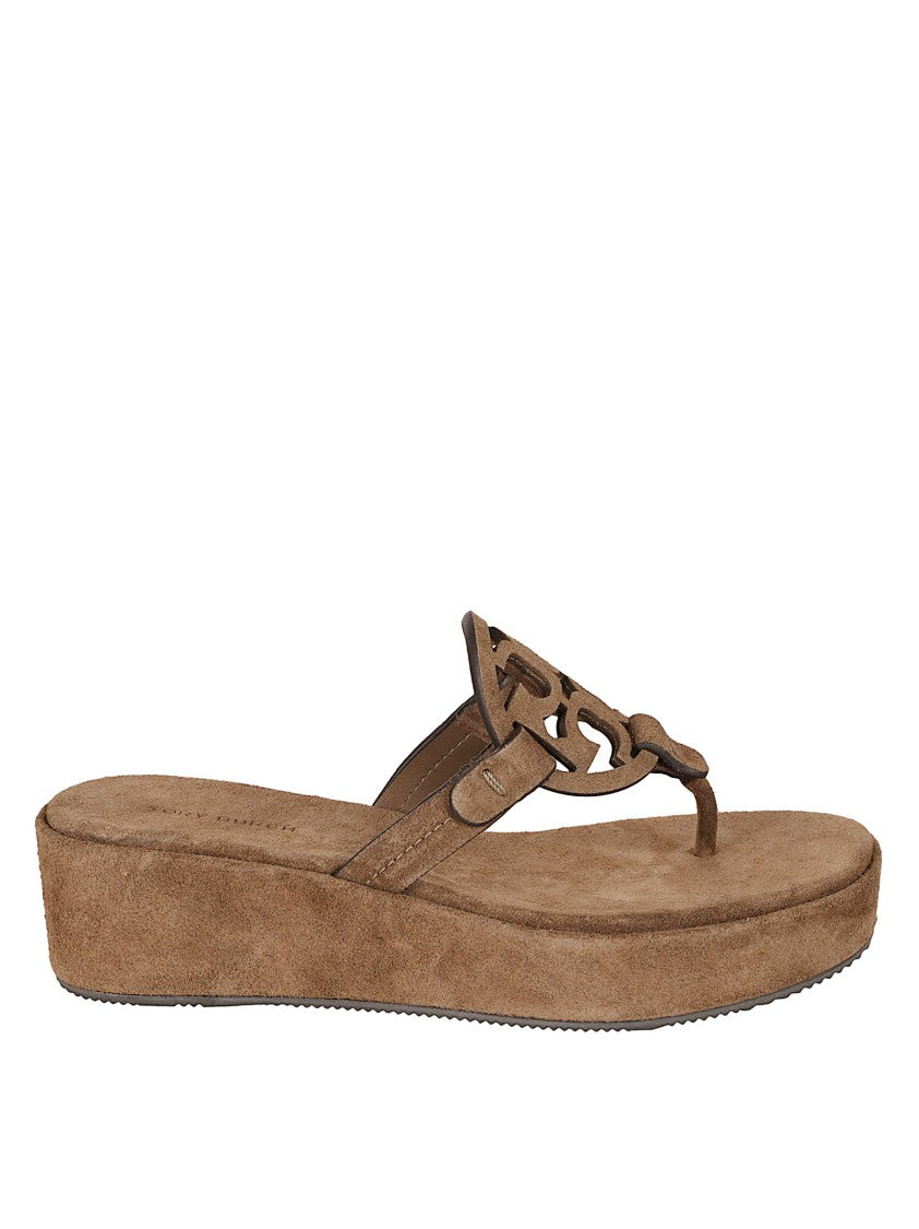 Tory Burch Wedge Sandals With Distinctive Cut-Out Logo