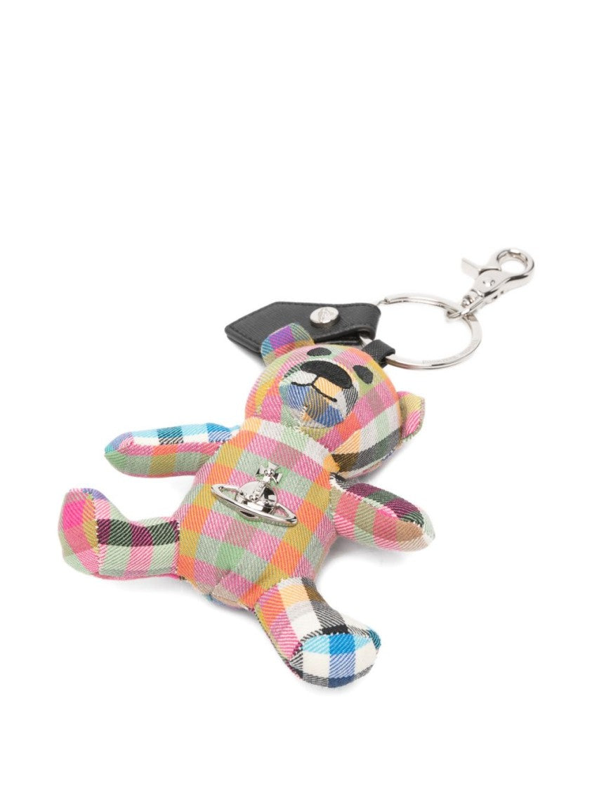 Vivienne Westwood Pink Multicolour Checked Plaid Ring Keychain