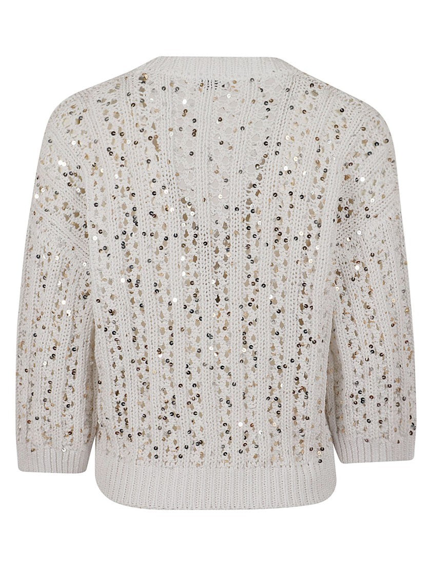 Peserico Sequined Openwork Cotton Cardigan