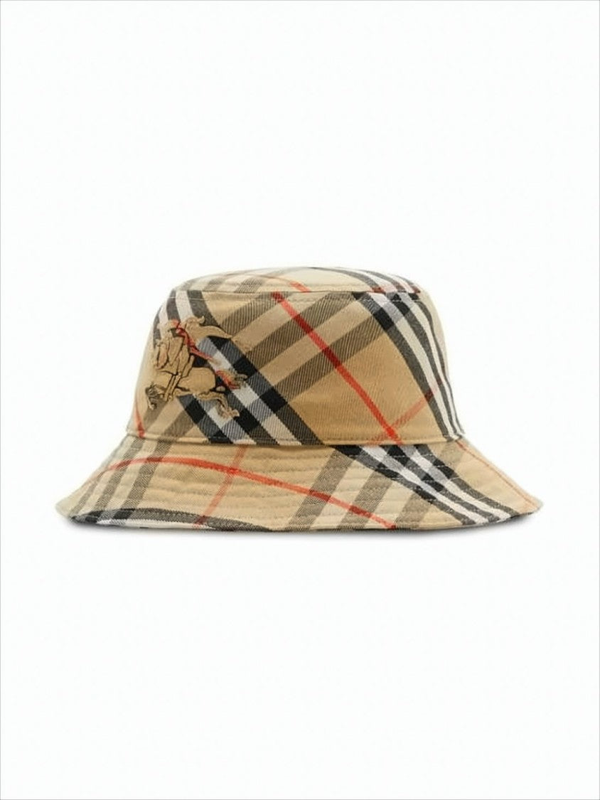 Burberry Check Pattern Bucket Hat With Wide Brim