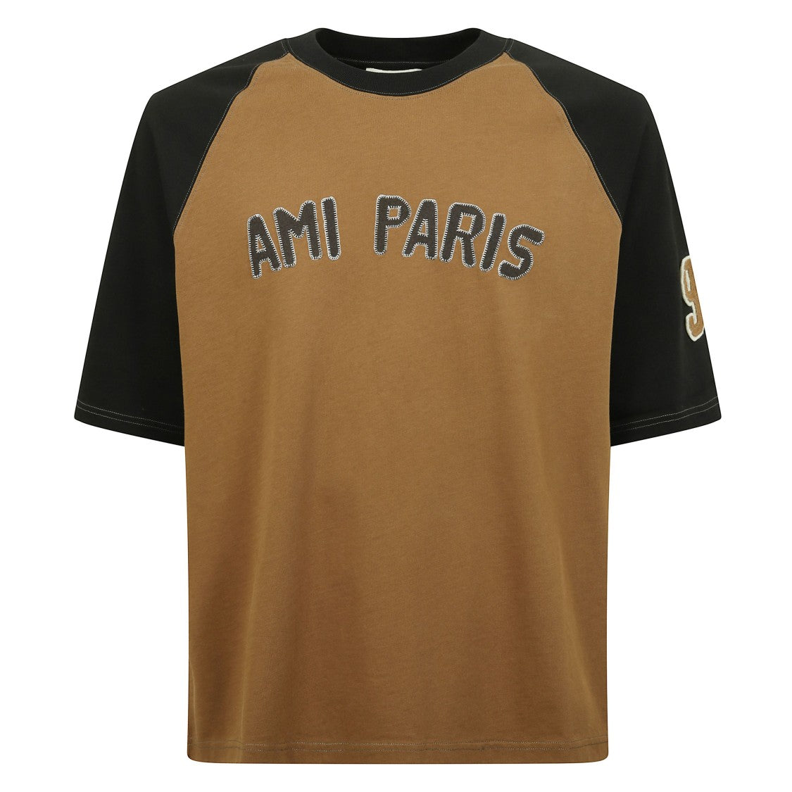 Ami Paris Bicolour Short-Sleeved Cotton T-Shirt With Logo Print