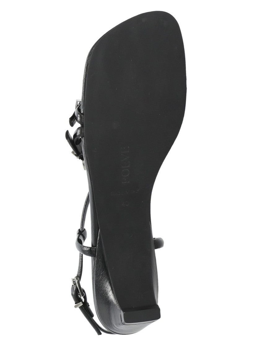 Poeve Black Ankle Strap Leather Sandals