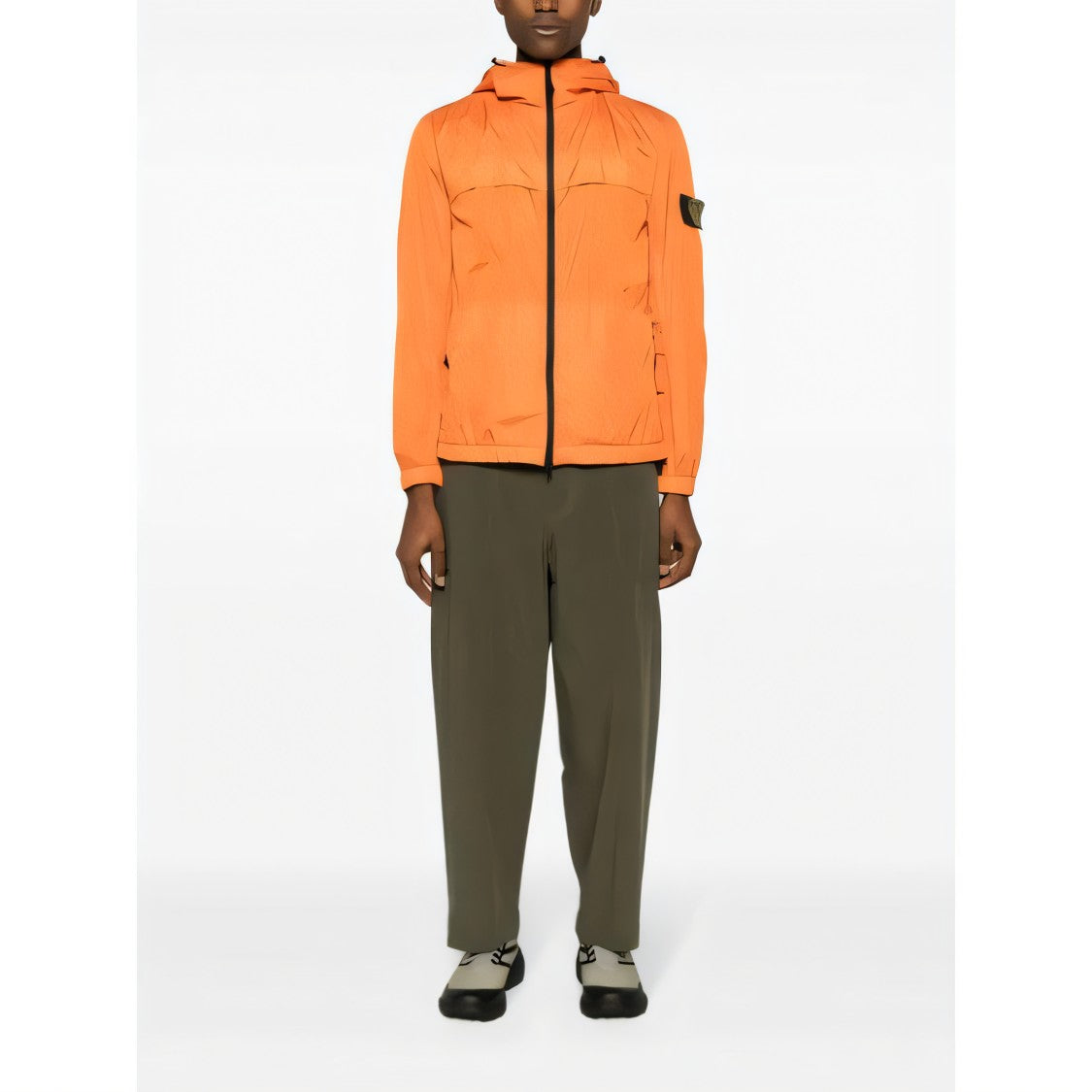 Stone Island Crinkled Texture Zip-Up Jacket With Hood