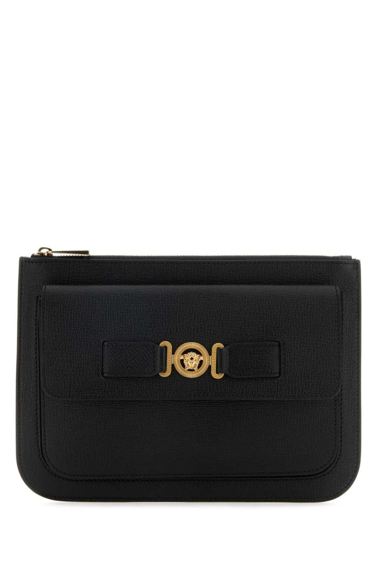 Versace Black Leather Medusa Biggie Clutch